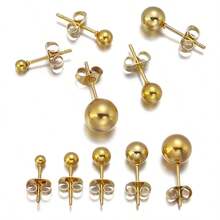 10pcs/Pack Stainless Steel Round Ball Stud Earrings (With Butterfly Earring Backs 4.5x6.5mm), Minimalist Versatile Unisex Hypoallergenic Titanium Earrings, DIY Jewelry Accessories - Bead Earrings - View 11