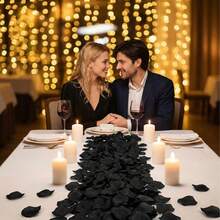 Pétalos de rosa negros - Pétalos de rosa artificiales y realistas para propuesta de boda, compromiso, noche romántica, aniversario, Día de San Valentín, Día de las Amigas, decoración del hogar y fiestas - A-Negro - Ver 6