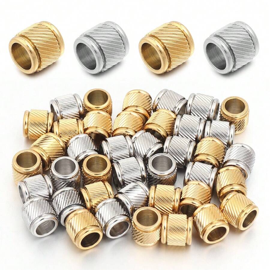 5/10颗/包 不锈钢凹槽隔珠，时尚手链项链制作珠子，低过敏性珠宝制作材料，DIY珠宝配件