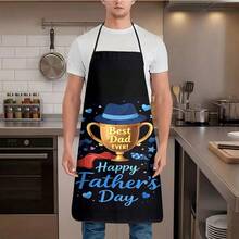 1pc Father's Day Apron With "Happy Father's Day" Text And Blue Hat & Tie Pattern Design, Suitable Gift For Dad Men Cooking, Baking, Grilling - A - View 11