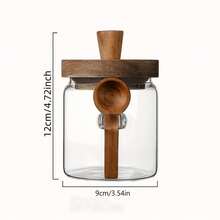 3pcs Transparent Glass Jars With Wooden Lids And Spoons, Household Storage Containers For Coffee Beans, Dried Fruits, Snacks, Glass And Wooden Material, Decorative Kitchen Storage Style, Transparent Jar Pattern, Suitable For Tea, Nuts, Sugar, Salt Food Storage Jars, Practical Countertop Storage - Multicolor - View 5