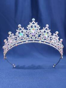 1件优雅水钻巴洛克风格女士皇冠，婚礼头饰，派对头冠发饰 - 彩色 - 查看 1
