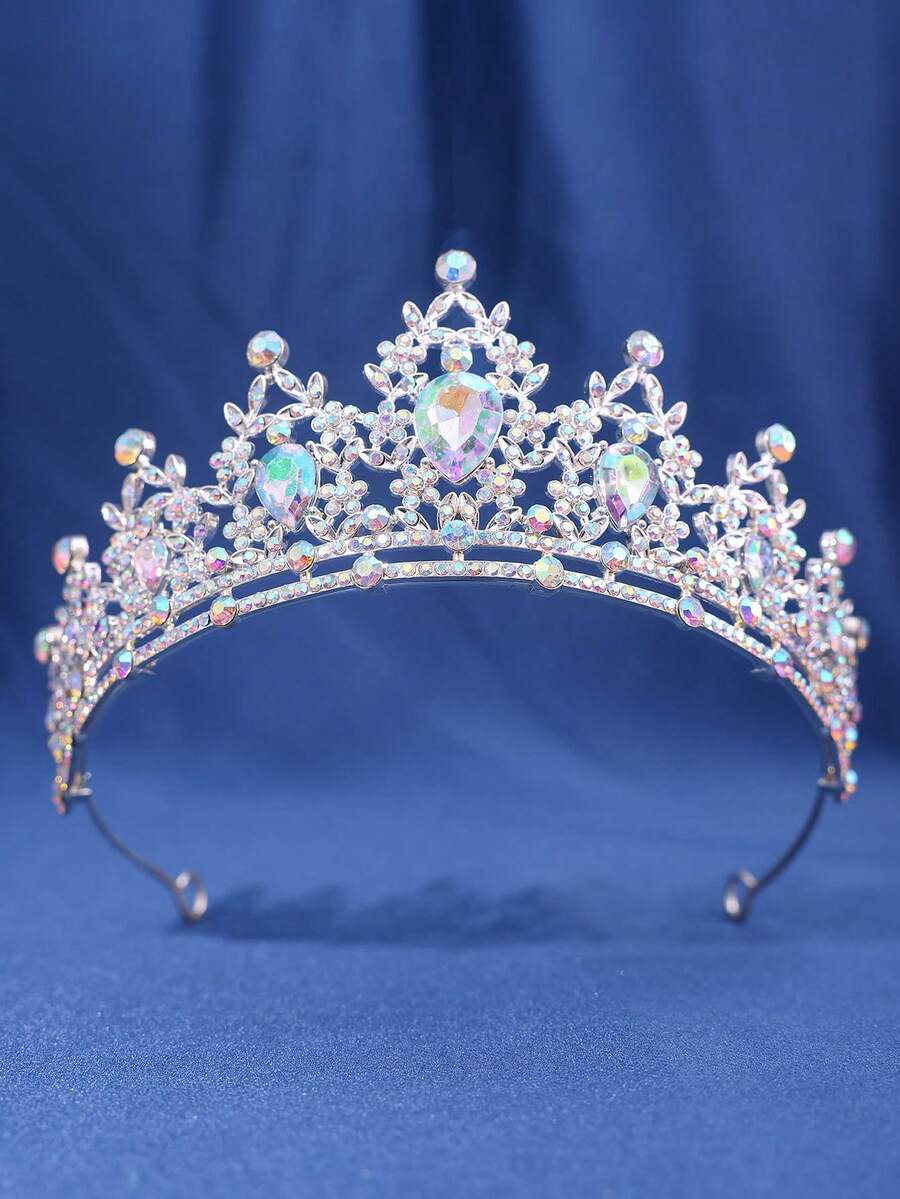 1件优雅水钻巴洛克风格女士皇冠，婚礼头饰，派对头冠发饰 - 彩色 - 查看 1