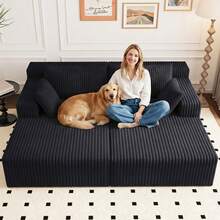 71"Oversized Chaise Lounge Chair,Sectional Double Lounge Chaise With Pillows, Upholstered Corduroy Boneless Lounge Chair, Fluffy Modern Loveseat Sleeper Sofa For Living Room Or Bedroom - 黑色 - 查看 8