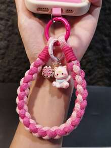 1 Set Hydrangea Cat Phone Lanyard Wrist Strap Braided Cotton Rope Pendant, Anti-Lost Phone Chain For Women - Multicolor - View 2