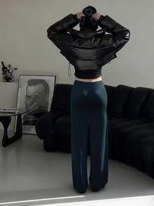 高腰喇叭瑜伽裤，提臀，弹力宽松喇叭裤腿运动裤，可机洗，女士款，阔腿裤，直筒裤，健身，夏季，春季女装，春季 - 藏蓝色 - 查看 7