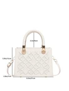 1 chiếc túi xách nữ màu trơn, đường may dập nổi, họa tiết đá thời trang, túi đeo vai, khóa kéo. Túi tote thanh lịch dành cho nữ, túi thường ngày có thể đựng ví, mỹ phẩm, điện thoại, tiền xu. Thích hợp cho mùa hè đi biển, mua sắm, chụp ảnh. Cũng là một món quà tuyệt vời dành cho bạn gái hoặc mẹ. - trắng - Xem 4