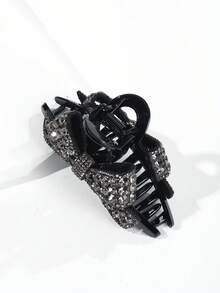 1个女士黑色植绒双面心形字母交叉发夹，时尚简约设计，适合日常佩戴 - 彩色 - 查看 4