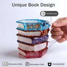 1个书籍主题马克杯，2026新款创意马克杯，书迷礼物，独特手工咖啡杯，玻璃材质，容量11盎司，酷炫有趣的书香茶杯，可爱杯子，送给书虫、读者、作家、图书馆员的礼物 - 彩色 - 查看 5