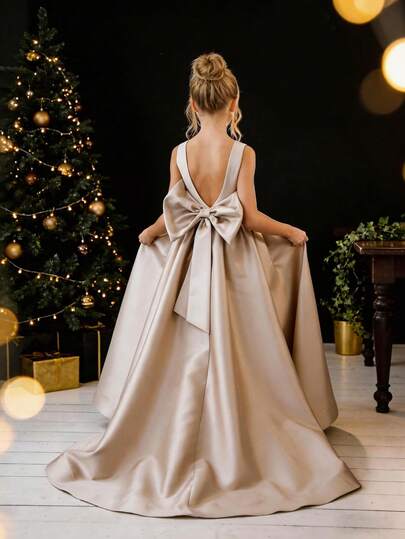 Tween Girl Strik Rug Diepe V Prinsessenjurk, Meisjes Kerstfeestjurk Geschikt voor Verjaardagen, Bruiloften, Gala's, Feesten en Andere Belangrijke Gelegenheden