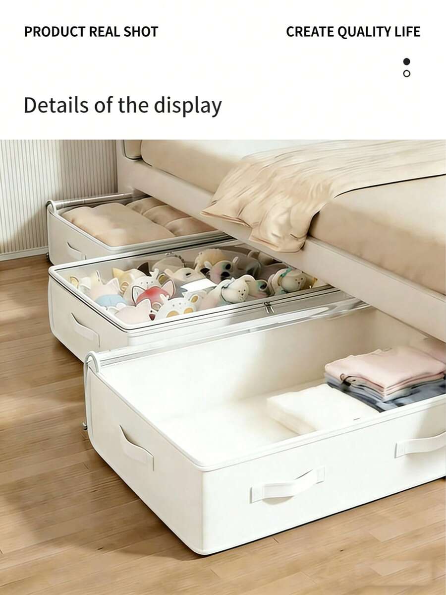 1 hộp đựng đồ dưới gầm giường siêu rộng, thiết kế ngăn kéo phẳng dung tích lớn, thích hợp để đựng quần áo, chăn, đồ dùng theo mùa, tiết kiệm không gian khung giường, hộp đựng đồ đa năng cho tủ quần áo gia đình - Nhiều màu - Xem 1