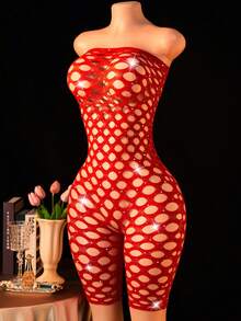 Đồ lót gợi cảm không dây cho nữ, áo liền thân lưới đính đá lấp lánh, khoét hở quyến rũ, lưng hở, co giãn, ôm sát cơ thể, thích hợp cho các buổi tiệc đêm thân mật tại câu lạc bộ. - Đỏ - Xem 3