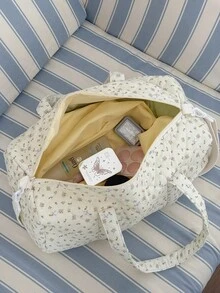 大容量菱形图案旅行包，可爱周末度假收纳包，蝴蝶结印花旅行手提包，轻便可水洗孕妇住院包（带肩带），实用行李包，过夜包，时尚波士顿包，健身包，瑜伽包 - 彩色 - 查看 3