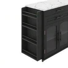 Mobile Kitchen Island With Foldable Work Surface, Kitchen Trolley, 5 Wheels, Multiple Storage Solutions, Spice Rack, Cutlery Drawer, 120 X 45 (70) X 90 Cm - 黑色 - 查看 8