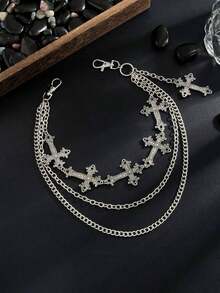 1pc Gothic Style Multi-Layer Cross Tassel Pendant Geometric Chain Body Chain, Retro Hip-Hop, Suitable For Festivals, Parties, Casual Wear, Street Snap, Men's/Couple's Birthday, Banquet, Versatile Charm Jewelry Waist Chain Gift LPFG - Dây xích quần - Xem 4