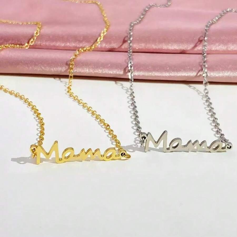 1pc Stainless Steel "Mama" Letter Pendant Necklace, Suitable Gift For Mother's Day - Silver - View 1