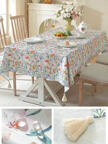 Mantel impermeable con estampado floral colorido y flecos decorativos, adecuado para la sala de estar, el comedor, fiestas, decoración del hogar, decoración de habitaciones, decoración de mesa y regalo festivo, disponible en varios tamaños, apto para todas las estaciones - Brote Verde - Ver 7