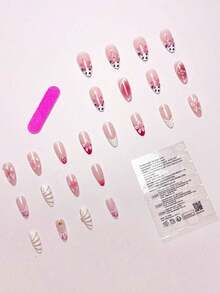 24Pcs/Set Almond-Shaped French Elegant 3D Ocean Style Starfish Waterdrop Flower Decor Full Coverage Press-On Nails With 1Pc Jelly Gel And 1Pc Nail File, Perfect For Romantic Daily Date Looks Nail Supplies Nails - 多色 9 - 查看 4