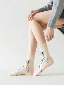 1/5 Pair (Random Delivery) Unisex Funny Cat Pattern Mid-Calf Socks, Eye-Catching And Unique For Spring/Autumn Daily Wear - Multicolor - View 4