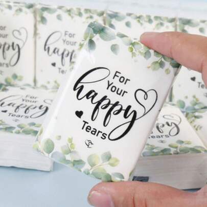 10 Pcs Bulk Wedding Napkins - Elegant Green Leaf & Golden Accent Tissues With "For Happy Tears" Phrase, High-Quality Paper Napkins For Wedding Party Favors, Guest Table Decorations, 8pcs/1pack, Wedding Table Decorations, Celebration(Golden/Black Available)