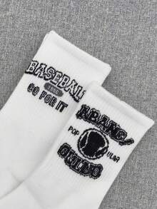 10 pares de calcetines de tripulación blancos con estampado aleatorio de letras y números, calcetines deportivos de moda unisex - Blanco - Ver 6
