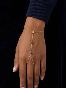 Customizable Birthstone Hand Chain, Dainty Gold Flower Bracelet, Personalized Gemstone Finger Bracelet, Minimalist Jewelry Gift For Her - Multicolor - View 4