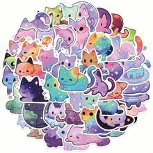 50PCS Colorful Starry Sky Cat Stickers Aesthetic Vinyl Stickers Decals Scrapbook,Journaling,Laptop,Bumper,Skateboard,Water Bottles,Computer,Phone Back To School - 多色 - 查看 4