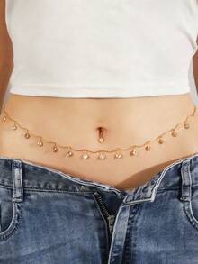 1条时尚性感可爱锆石心形金色腰链，适合女性海滩度假、海滩约会、派对、夏季旅行、礼物 - 金色 - 查看 1