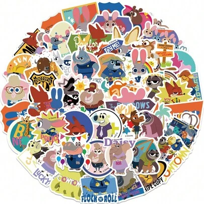  50pcs Disney Zootopia Stickers, 50pcs Stitch Stickers, Zootopia Party Favors, Stitch Party Favors, Nick And Judy Cartoon Stickers, Stitch Stickers, Waterproof Stickers For Books, Diaries, Phone Cases, Laptops, Tablets, Water Bottles, Suitable For Holidays, Birthdays, Rewards