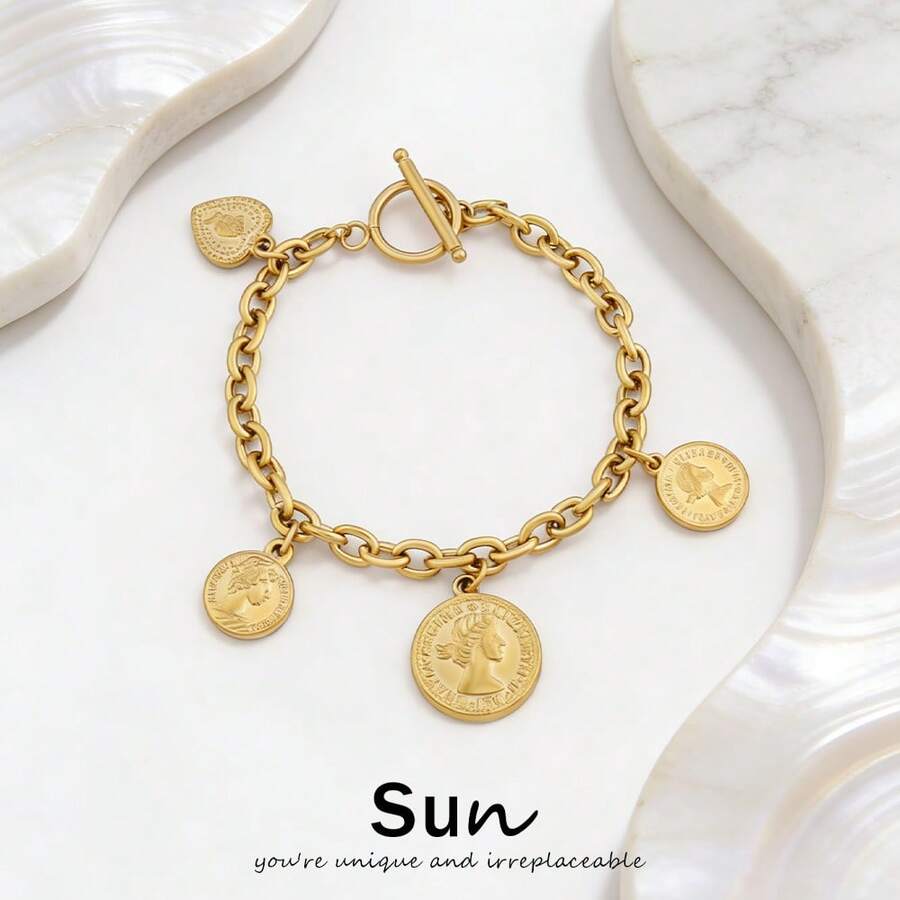 1pc Stainless Steel Engraved Queen Pendant Bracelet For Women Punk Portrait Heart Charms Chain Bracelets Jewelry Gift - Bracelet - View 1
