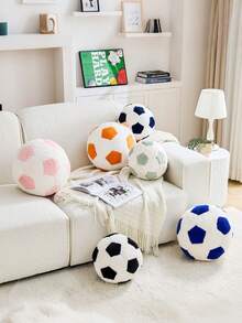 1pc 2026 World Cup Football Throw Pillow, World Cup Sofa Cushion, Football Basketball Round Plush Soft Pillow, Bedroom Decor, Room Decor, Party Gift, Outdoor Pillows, Garden Cushions, Summervibes - Black and White - View 7
