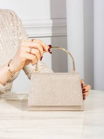 优雅迷人的女士晚宴手提包，精致奢华的手拿包，闪亮金属装饰晚宴包，适合派对、婚礼、舞会、晚宴等场合，完美搭配女士舞会礼服、正式服装、亮片连衣裙、闪亮连衣裙、优雅女士连衣裙