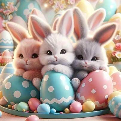 1pc [30*30cm/11.8*11.8in][40*40cm/15.7*15.7in]5D Acrylic Diamond Painting Kit, Rabbit And Eggs Pattern, Suitable For Adult Beginners DIY Mosaic Diamond Art, Full Drill Handmade DIY Diamond Painting, Applicable For Living Room, Bedroom, Office Wall Decor Painting, Surprise Art Home Decor Gift For Family And Friends