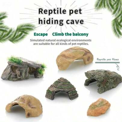 Reptile Hide Cave Rock - Turtle Basking Platform & Lizard Climbing Shelter For Gecko, Snake, Bearded Dragon, Chameleon Habitat - Natural Aquarium & Terrarium Decor For Breeding Enclosure