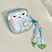 1pc New Cute 3D Blue Flower Earphone Protective Case, Compatible With Apple 1/2/Pro/Pro 2/Pro 3/3/4, Bluetooth Wireless Earphones, Adorable Cartoon Design For Halloween, Christmas, Valentine's Day, Thanksgiving, Kawaii Style, Popular Phone Accessories, Essential For Daily Use, School, Travel, Couples, Shopping, Cafe, Great Gift For Young Women And Teenagers (Earphones Not Included) - Multicolor - View 3