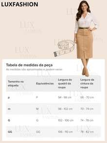 Women's Social Midi Skirt Evangelical Fashion Tailoring With Belt - Màu be - Xem 9