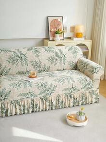 1pc Milk Silk Fabric Anti-Slip Elastic Decorative Sofa Skirt Cover, Printed Feather & Leaf Pattern, Rich Colors, Pet-Friendly Anti-Dust, Available In 1/2/3/4 Seater Sizes, Suitable For All Seasons - Multicolor - View 7