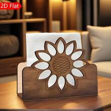 Handmade Wooden Napkin Holder With Sunflower Pattern - Bohemian Style Tabletop Napkin Dispenser For Dining Room, Kitchen Or Living Room, Kitchen Decor, Napkin Holder, Kitchen Accessories, Rustic Style - A - View 3