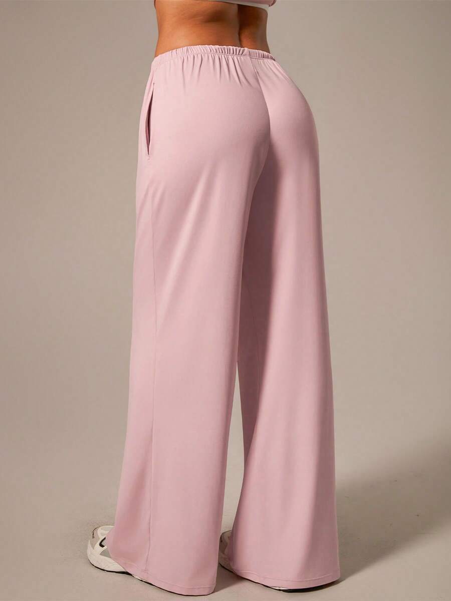 NcmRyu 1 pieza Pantalones deportivos de mujer de unicolor, con cordón, cintura elástica, pierna ancha, corte relajado y bolsillos - Rosa - Ver 1