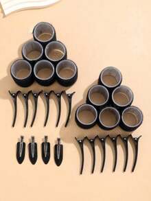 18件套卷发棒套装，自粘式卷发器，DIY卷发工具（包含12根不同尺寸的卷发棒+6个夹子），适用于长发、中长发、短发、粗发、细发、薄发，可打造蓬松发型，沙龙级美发工具，DIY发型（粉色），卷发棒，无需加热即可卷发，卷发器，美发产品及配件，适用于沙龙、美容院、返校季、旅行和度假必备品，卷发棒 - 粉色 - 查看 4