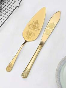Flower-Style Stainless Steel Knife And Cake Spoon Set 2 Pieces, Suitable For Wedding And Christmas Cake, Bread Knife, Pizza Spoon, School Supplies,Mother's Day Gifts, Women's Day Gifts - View 4