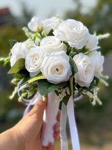 Bó hoa cưới pha lê hình trái tim 10 inch, nơ ren, hoa hồng lụa, phụ kiện trang trí lễ cưới, quà tặng tốt nghiệp, dạ hội. - Nhiều màu - Xem 26