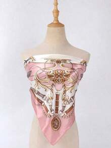 1pc Women's Light Pink Printed Satin Square Scarf, Fashionable Outdoor Headband Or Hair Scarf Suitable Spring/Summer Season Bandana,Hair Band,Band Dressing Up Your Look Winter Fall - 紅色 - 查看 3
