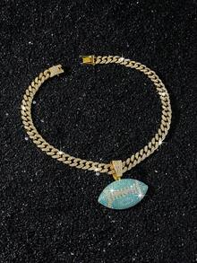 1件男士全镶钻嘻哈链项链，配绿松石玻璃钻石足球吊坠 - Style A - 查看 5