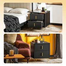 SoBuy Bedside Table With 2 Drawers For A Spring Mattress Bed, Side Table, Telephone Table, Nightstand, W X H X D: 40 X 47 X 40 Cm FBT115 - Black X2 - View 7