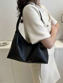 优雅简约新月形设计女士单肩手提包。黑色包包。女士包袋 - 黑色 - 查看 6