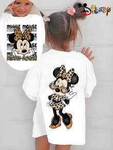 Officially Licensed Disney Cute Minnie Mouse Leopard Outfit Graphic Girls Adorable T Shirt Comfortable Versatile For Playdates And Family Outings - 白色 - 查看 1