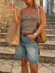 2026 Summer New Y2K Style Brown Camisole. All-Match Versatile, Suitable For Vacation, Beach, Date And Other Occasions - Grey - View 8