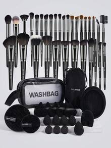 MAANGE 25支/37支/51支专业化妆刷套装,带收纳盒,柔软纤维材质,方便携带,包含粉底刷、散粉刷、腮红刷、遮瑕刷、修容刷、鼻影刷、眼影刷、眉刷、细节刷、高光刷、晕染刷,旅行必备,干湿两用海绵粉扑,化妆刷套装,送朋友、女士和女孩的理想礼物。 - 黑色 - 查看 4