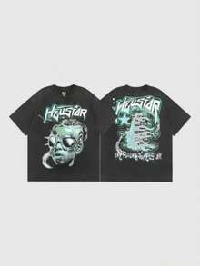 Hellstars The Future Is Hellstars World Tour Y2K T-Shirt Double Sided Printed (220g 100% Cotton T-Shirt), Summer Clothes, Women's Tops, Casual And Comfortable, Fashionable Graphic Tee, Unisex Style - 黑色 - 查看 1